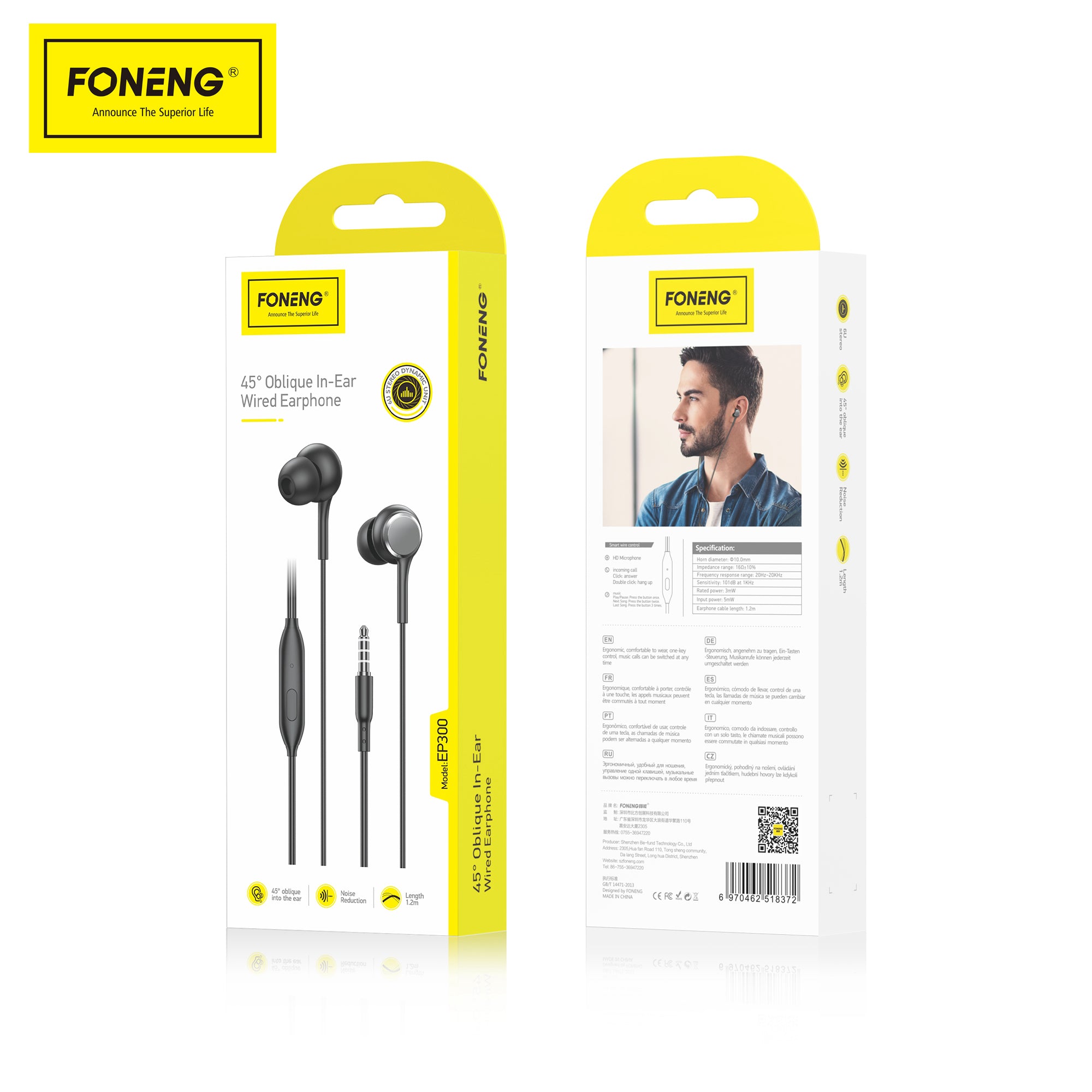 Foneng EP300 Angled Handfree