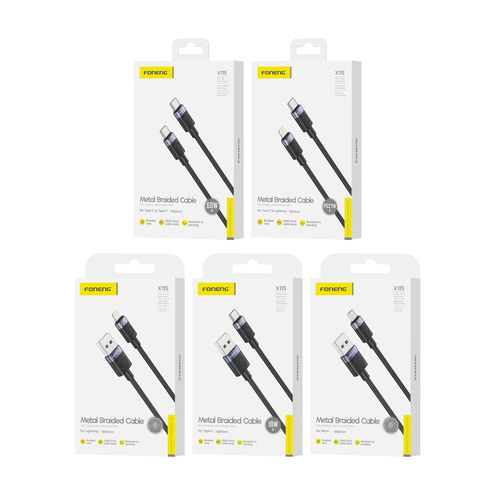 Foneng Foneng -115 Fast Charging USB Data Cable – Micro USB / Type-C / Lightning / C to C / C to Lightning