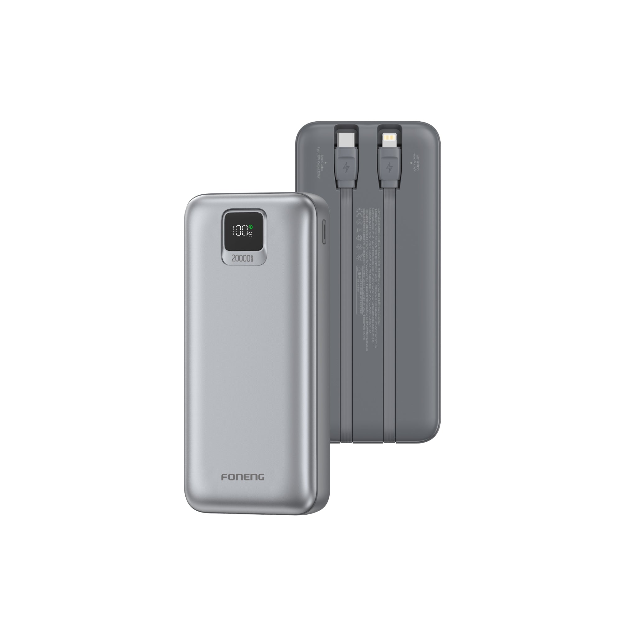 Foneng 20000mAh PX136 Portable Power Bank with 2 Cables 22.5W