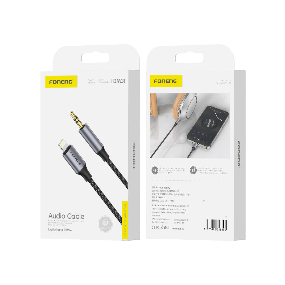 Foneng BM31 Metal Audio Cable – Male 3.5mm to Type-C / Male 3.5mm to Lightning