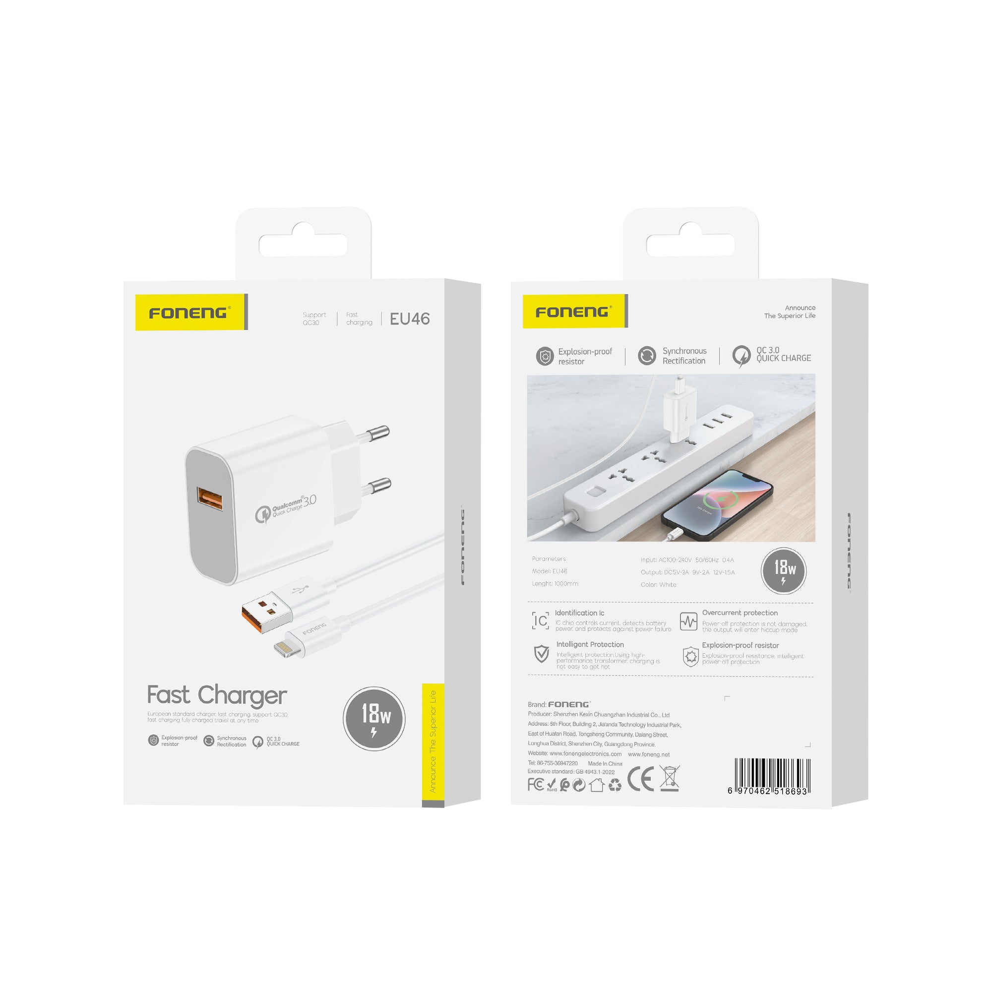 Foneng EU46 (18W) Charger With  Type-C Cable