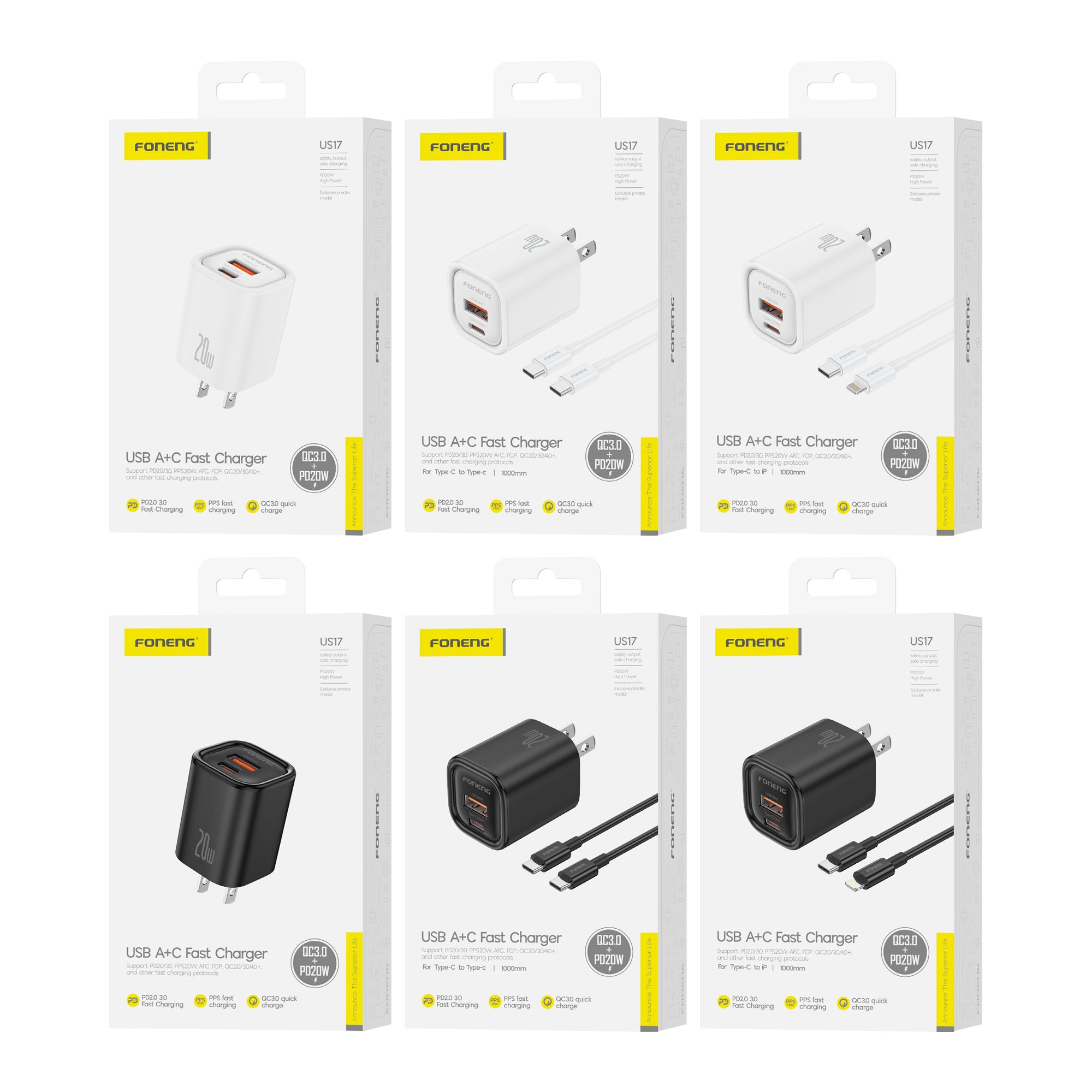 Foneng US16 USB-C Charger PD 20W with Cable