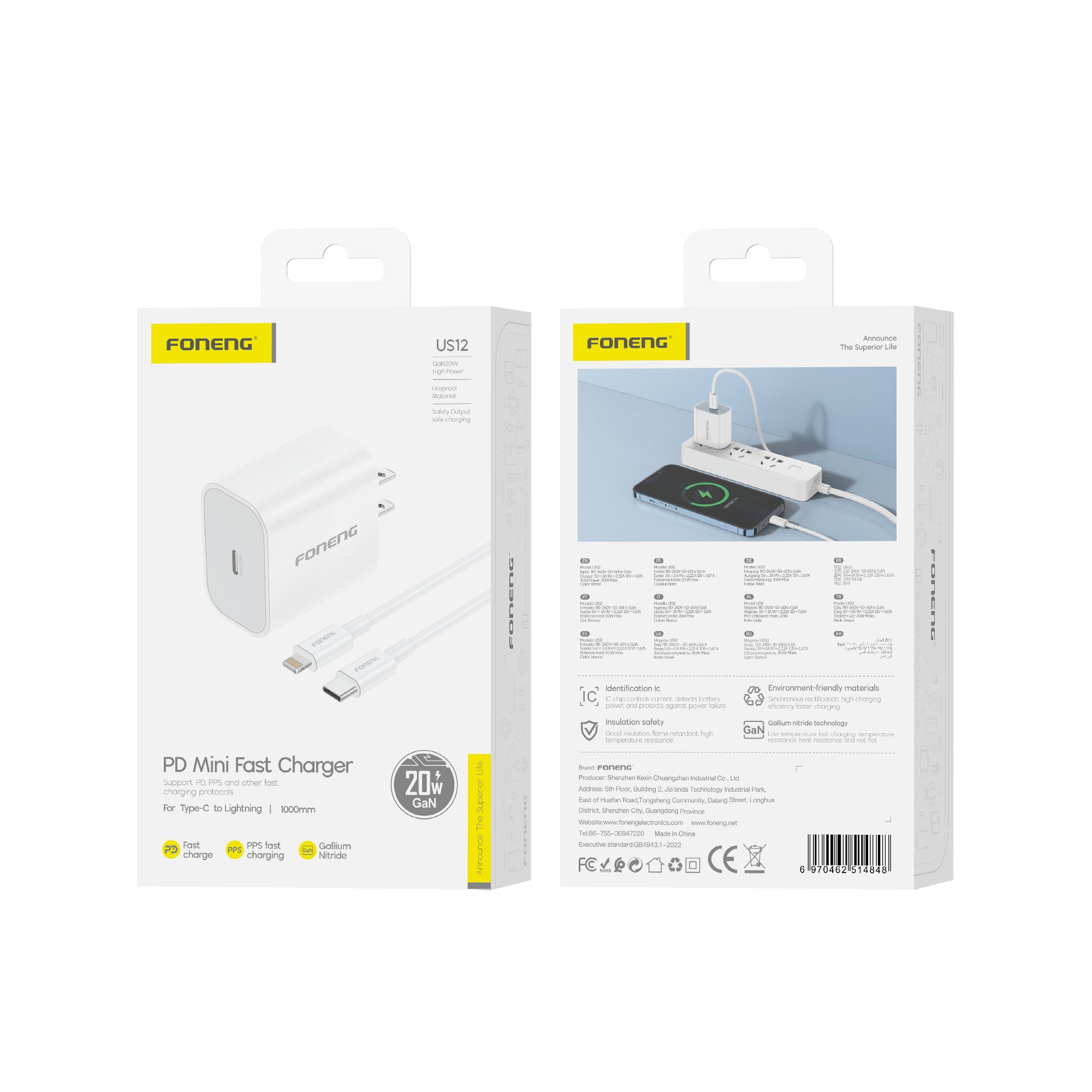Foneng US12 PD 20W Fast Charging Adapter